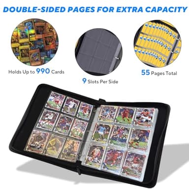 ULLTOON Portable 9-Pocket Trading Card Binder, Holds 990 Cards with 55 Removable Double-Sided Sleeves, Baseball Card Binder Card Storage Organizer Album for Boys, Girls, Sports & Game Cards - Image 4