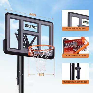 AWII SPORT Basketball Hoop Outdoor Protable 48 Inch Impact Backboard, 4.8-10FT Height Adjustable Basketball Hoop Goal System with Wheels for Adults - Image 4