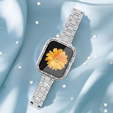 Mesime Compatible for Apple Watch Band with Screen Protector Case, Jewelry Replacement Bands 46mm 45mm 44mm 42mm 41mm 40 mm 38mm 2 Pack Protective Cover for iWatch Series 11/10/9/8/7/6/5/4/3/2/1/SE Women - Image 6