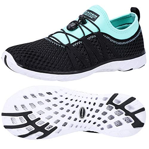 ALEADER Womens Aqua Water Shoes, Summer Tennis Walking Sneakers Black/Cyan/Blue 7.5 B(M) US - Image 1