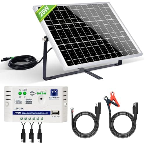 ECO-WORTHY 25 Watts 12V Off Grid Solar Battery Charger Kit: Waterproof Solar Panel + Adjustable Mount Bracket + SAE Connection Cable +10A Charge Controller for Car RV Marine Boat 12V Battery - Image 1