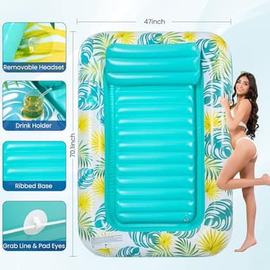 Panadajoy Tanning Pool Floats for Adults with Cup Holder & Pillow, Thick UV-Resistant PVC Portable Float for Backyard, Pool, Lake - Compact Design, Easy Inflation, Durable for Tanning & Relaxation - Image 5