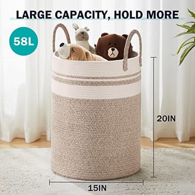 YOUDENOVA Woven Rope Laundry Hamper Basket, 58L Tall Laundry Basket for Blanket Organizer- Clothes Hamper for Bedroom Storage, Baby Kids Nursery Hamper-Large-Brown - Image 2