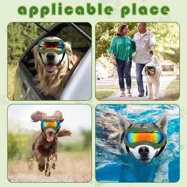Dog Sunglasses, Dog Goggles for Large and Medium Breed with Adjustable Strap, UV Protection, Windproof, Waterproof, Dustproof and Snowproof, Dogs Eyes Protection, Wide Snout Rest, Soft Frame, Green A - Image 3