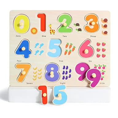 GRINNNIE Wooden Montessori Toddler Puzzles for 1 2 3 4 Years Old, 3 Pcs (Number, Letter, Shape) Kids Preschool Educational Peg Puzzle Set - Image 5