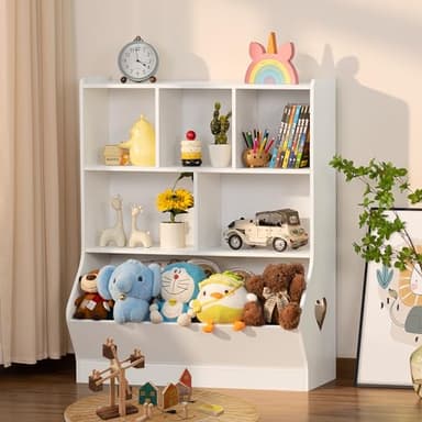 Lerliuo Kids Toy Storage Organizer, 3 Tier Children Small Bookcase and Bookshelf, Toddler 7 Cubby Toy Storage Cabinet, Toy Shelf for Playroom, Bedroom, Living Room, Nursery, School 29.53'' H (White) - Image 2