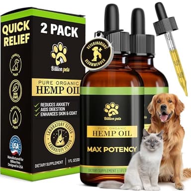 Billion Pets - Hemp Oil for Dogs and Cats - Helps with Anxiety, Pain, Stress, Sleep, Arthritis, Seizures Relief - Hip and Joint Support - Calming Drops - Image 1