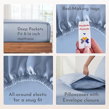 Queen Sheet Set - Natural 100% Cotton Sheets Queen Size Bed Set with Deep Pockets, Soft Sateen Weave, Breathable, Cooling and Durable Bedding by California Design Den (Blue Hydrangea) - Image 4