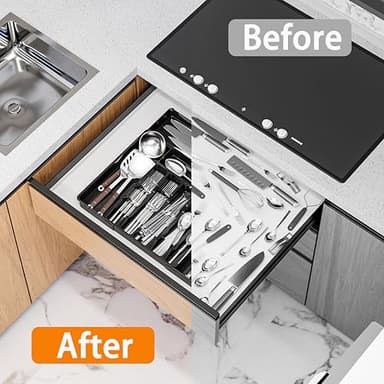 Baosia Silverware Drawer Organizer, Expandable Utensil Tray for Kitchen Drawers, BPA Free Flatware and Cutlery Holder, Adjustable Plastic Storage for Utensil like Spoons, Forks, Knives.Black - Image 5