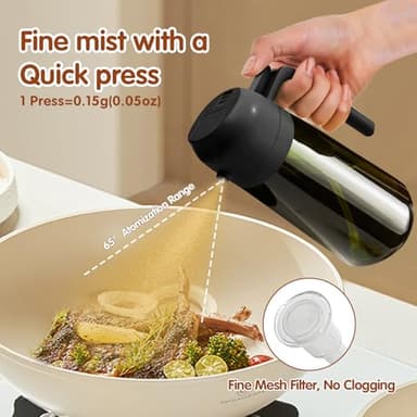 YARRAMATE 16oz/470ml Light-Blocking Dark Oil Sprayer for Cooking, 2 in 1 Olive Oil Dispenser Bottle for Kitchen, Premium Dark Green Glass Oil Bottle, Food-Grade Oil Mister for Air Fryer, BBQ (Black) - Image 4