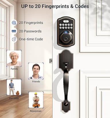 Veise Fingerprint Door Lock Set, Keyless Entry Door Lock, Front Handle Set, Electronic Keypad Deadbolt with Lever Handle, 2 Keys, Auto-Locking, One-time Codes, Easy to Install, Oil Rubbed Bronze - Image 3