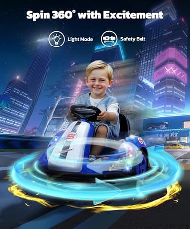 ELEMARA 12V Kids Bumper Car with Big Wheel, 2.2 Mph Max, Toddler Bumper Cars with Remote, Baby Bumping Toy Car with DIY Stickers,360 Degree-Spin, Music, Bluetooth,LED Lights, Blue - Image 5