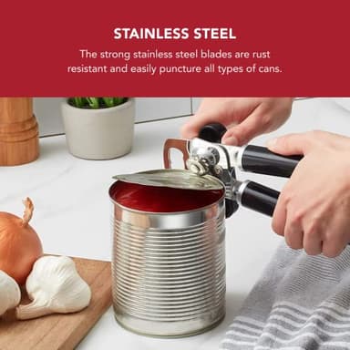 KitchenAid Classic Multifunction Can Opener and Bottle Opener Easy to Use, Razor Sharp Stainless Steel Cutting Wheel, Soft Ergonomic Handles, Black - Image 4