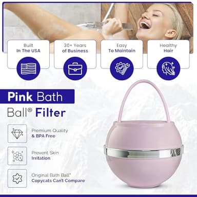 Crystal Quest Bath Ball Water Filter for Bathtub - 3-Stage Filtration, Removes Chlorine, Chloramine & Byproducts, 2,500 Gallons, BPA Free, pH Balanced Water, Fits Most Tubs, Easy Install - Pink - Image 3