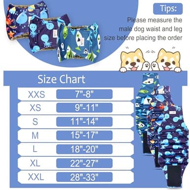 Grecle Reusable Dog Diapers Male 3Pcs, Premium Washable Belly Bands for Male Dog Small, High Absorbing Male Dog Wraps for Doggie Puppy in Incontinence, Excitable Urination and Training(Seafloor,S) - Image 2
