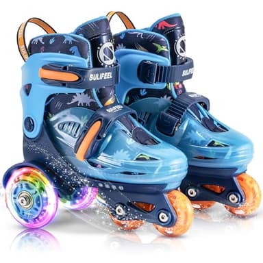 SULIFEEL Adjustable Toddler Roller Skates for Girls Boys Kids,Fun Illuminating Light Up Flash Wheels Three-Point Type Balance Suitable for Beginners Indoor and Outdoor Roller Skating - Image 1
