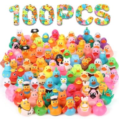 100 Pack Rubber Ducks in Bulk, Assorted Duckies for Jeeps Ducking, Rubber Duckies for Baby Bath Toys, Kids Bath Pool Toys Birthday Gifts Party Favors - Image 1