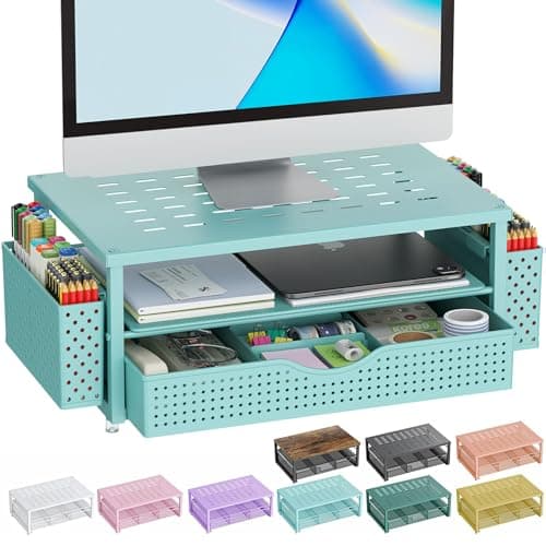 gianotter Desk Organizers and Accessories, Monitor Stand with Drawer and 2 Pen Holder, Desktop Organizer Suitable for Offices and Dormitories (Blue) - Image 1