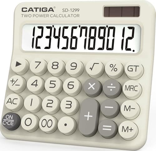 CATIGA Mechanical Switch Calculator with Solar and Battery Dual Power, 12-Digit Large LCD Display, Aesthetic and Cute Desktop Calculator with Big Button, for Home, School and Office Use, SD-1299 - Image 1