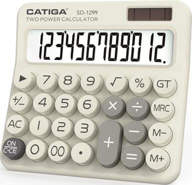 CATIGA Mechanical Switch Calculator with Solar and Battery Dual Power, 12-Digit Large LCD Display, Aesthetic and Cute Desktop Calculator with Big Button, for Home, School and Office Use, SD-1299 - Image 1