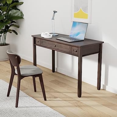 SIMPLIHOME Warm Shaker Desk - 48-Inch Wide Solid Wood Writing Desk in Tobacco Brown, Transitional Home Office Computer Table for Workspace or Study with Flip-Down Keyboard Tray and 2 Drawers - Image 2