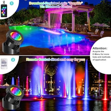 T-SUNUS 6-in-1 Color Changing Underwater Pond Light, IP68 Waterproof LED Fountain Lights with Bluetooth APP Control, RGB Submersible Landscape Spotlights for Aquariums Waterfalls Fountains Fish Tanks - Image 8