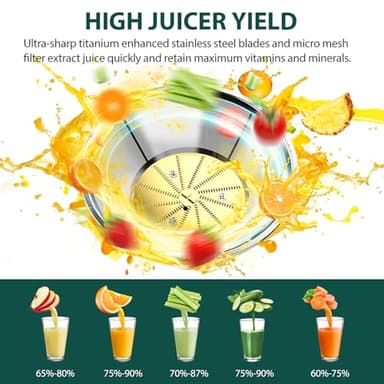 1300W KOIOS Centrifugal Juicer Machines, Juice Extractor with Extra Large 3inch Feed Chute, Full Copper Motor, Titanium-Plated Filter, High Juice Yield, 3 Speeds Mode,Easy to Clean with Brush,BPA-Free - Image 4