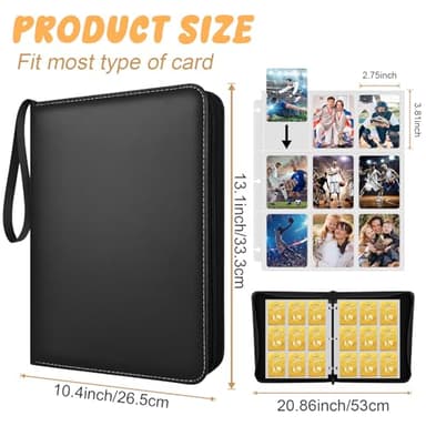 9 Pockets Trading Card Binder with 900 Double-Sided Pockets, PU Zipper Top Loader Binder with 50 Removable Sleeves for Basketball Baseball Football Playing TCG Card - Image 2