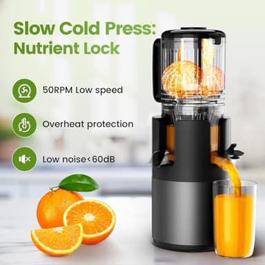 Cold Press Juicer Machines, High Nutrient Retention, 99% Juice Yield, 5.3" Wide Feed Chute for Whole Fruits & Vegetables, Quiet Slow Masticating Juicer, BPA-Free, Easy to Clean - Image 7