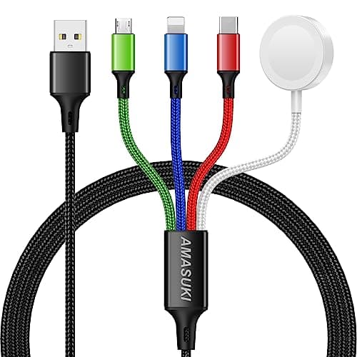 Travel Essentials,4 in 1 for Apple Watch Charger/iPhone Charger/Multi Charging Cable Cord,Vacation RV Camping Essentials,USB C/L/Micro Portable Charger for iWatch 11-1/iPhone 17-12,Car-4FT - Image 1