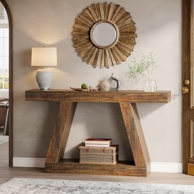 Tribesigns Farmhouse Console Table, 55-Inch Rustic Sofa Table with Storage, Industrial Wooden Entryway Table for Hallway, Living Room, Dark Brown - Image 4