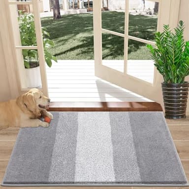 Vaukki Indoor Doormat Entryway Door Mat, Non Slip Absorbent Mud Trapper Mat Inside Floor Mat, Washable Door Carpet for Entryway (20''x32'', Light Grey) - Image 1