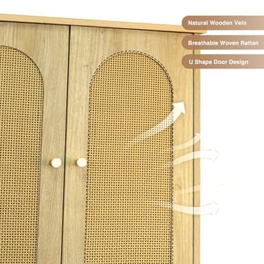 FiveWillowise Rattan Toilet Storage Cabinet, Over The Rack Wood Cabinet with Metal Stand, Bathroom Organizer with Adjustable Shelf, Tall Freestanding Washer Shelf, Small Cupboard, Natural - Image 4