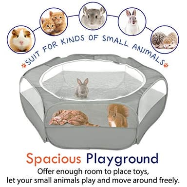 Pawaboo Small Animals Playpen, Waterproof Small Pet Cage Tent with Zippered Cover, Portable Outdoor Yard Fence with 3 Metal Rod for Chick/Kitten/Puppy/Guinea Pig/Rabbits/Hamster/Chinchillas,Light Gray - Image 7
