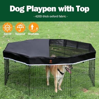 PJYuCien Dog Playpen, 8 Panels 24’’H Dog Pens Indoor with Top Cover, Metal Foldable Pet Puppy Exercise Fence Crate Kennel, Better for Small Animals - Image 2
