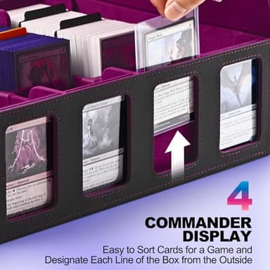 UAONO Trading Card Storage Box with Commander Display; 2400+ Deck Box for MTG with Removable Cover; Toploader Card Case fits Magic TCG PTCG Sports Cards; 24 Dividers, 4 Stoppers (Black, Purple) - Image 2