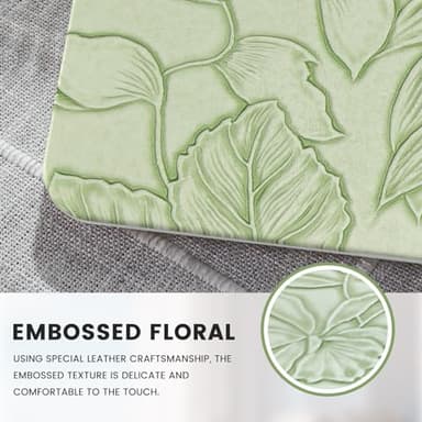 iCasso Compatible with MacBook Air 13 inch Case 2020-2018 Release A2337 M1 A2179 A1932, Texture Leather Plastic Hard Shell Case + Keyboard Cover + Screen Protector, Green Embossed Floral - Image 3