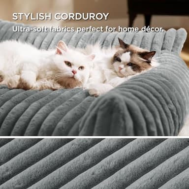 Bedsure Cute Cat Couch for Pets - Fluffy Cat Sofa with Premium Soft Corduroy Fleece, Fuzzy Pet Couch Bed with Removable Washable Cover, Supportive Pet Chair for Indoor Cats, 24inch, Warm Grey - Image 4