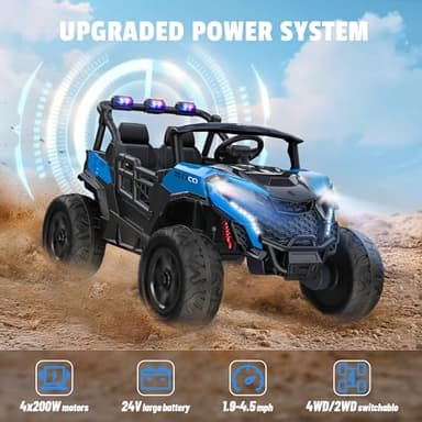 ARBELI 24V 2 Seater Ride on Car Truck 4x200W, EVA Tires, 4WD/2WD, Rainbow Lights, Remote Control, Shock Absorbers, Bluetooth, Ride on Toy for Kids Ages 3-8, Blue - Image 3