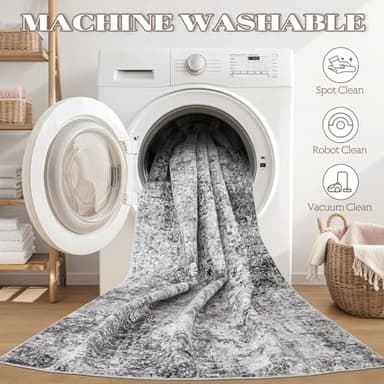 Area Rug Living Room Rugs - 8x10 Large Soft Indoor Neutral Modern Abstract Low Pile Washable Rug Carpet for Bedroom Dining Room Farmhouse Home Office - Grey - Image 5