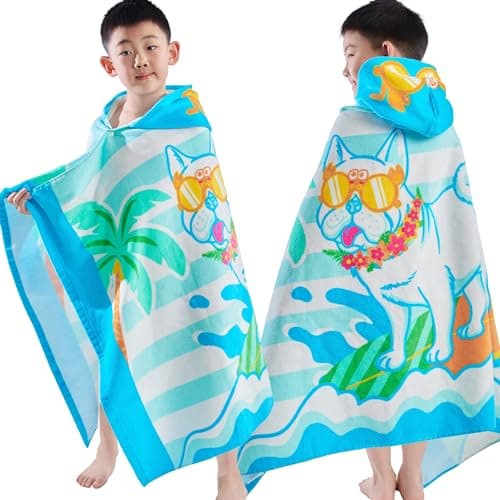 VOOVA & MOVAS Toddler Towels for Kids 3-10Years, 30''X50, Soft | Thick | 100% Cotton | Absorbent Towel Wrap, Perfect for Kids Beach, Pool, Bath, Swimming, Stripe Dog - Image 1