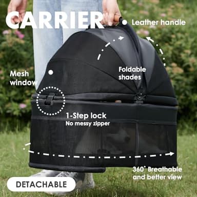 Zoosky 3 in 1 Pet Stroller with Removable Carrier, Folding Stroller for Small/Medium Dogs and Cats, Waterproof, All-Terrain, with Sun Shades, Car Seat - Image 5