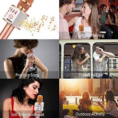 BONAOK Wireless Bluetooth Karaoke Microphone,3-in-1 Portable Handheld Karaoke Mic Speaker Machine Home Party Birthday for All Smartphones PC(Q37 Rose Gold) - Image 6
