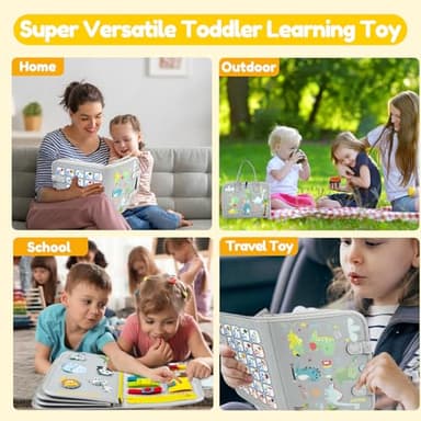 Qizfun Busy Board Book Montessori Toys for 1 2 3 4 Year Old, Boy Girl Birthday Gifts, Educational Sensory Learning Toys for Toddlers 1-3, Car Airplane Travel Activities Toys for Kids Ages 2-4 Year Old - Image 4