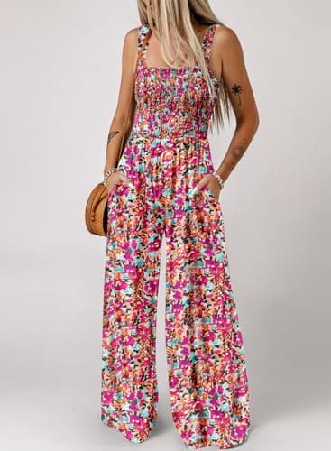 Dokotoo Womens Oversized Pink 2 Jumpsuits for Women Overalls Loose Casual Wide Leg One Piece Sleeveless Printed Jumpsuit Long Pant Rompers with Pockets 2025 Fashion XL - Image 2