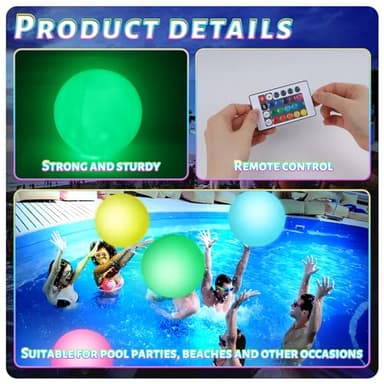 3 otters 3PCS Light Up Beach Balls, 16Inche Glow Pool Balls with Remote Control, Inflatable Pool Toy for Kids Summer Party Favors - Image 3