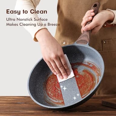 SENSARTE Nonstick Frying Pan Skillets, Swiss Granite Coating Omelette Pans, Healthy Cookware Chef's Pan, Free of Intentionally Added PFOA (8+11Inch with Lid) - Image 4