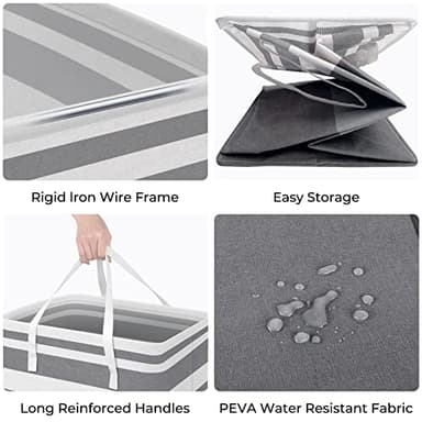 HomeHacks 2-Pack Large Laundry Basket, Waterproof, Freestanding Laundry Hamper, Collapsible Tall Clothes Hamper with Extended Handles for Clothes Toys in the Dorm and Family Gradient Grey, 88L - Image 4