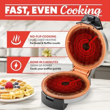 Gourmia Belgian Waffle Maker – Compact Design with Upright Storage, Adjustable Browning, and Easy-Clean Nonstick Ceramic Plates, Stainless Steel - Image 4