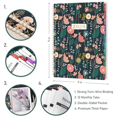 2026 Monthly Planner - January 2026 - December 2026, 9" x 11", Large Calendar 2026, 12 Months Planner with Monthly Tabs, Double Pockets, Spiral Binding - Image 6